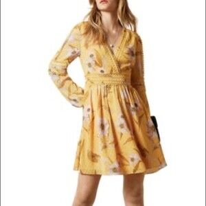 Ted Baker Yellow Posyy Cabana Long Sleeve Mini Dress Size 2 (S) Women
